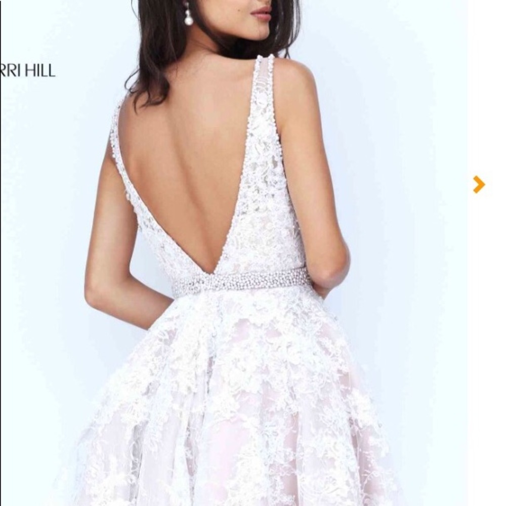 Stunning short white Sherri Hill Lace gown .